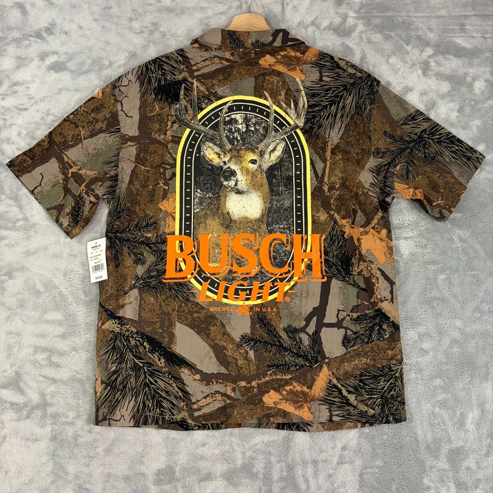 Busch Light Mens Medium Deer Graphic Short Sleeve Button-Down Shirt NEW